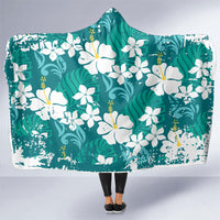 Teal Hawaiian Hibiscus Monstera Hooded Blanket Grunge Stylized LT01 One Size Teal - Polynesian Pride