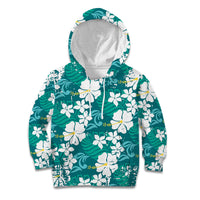 Teal Hawaiian Hibiscus Monstera Kid Hoodie Grunge Stylized