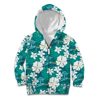 Teal Hawaiian Hibiscus Monstera Kid Hoodie Grunge Stylized