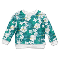 Teal Hawaiian Hibiscus Monstera Kid Ugly Christmas Sweater Grunge Stylized