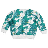 Teal Hawaiian Hibiscus Monstera Kid Ugly Christmas Sweater Grunge Stylized