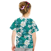 Teal Hawaiian Hibiscus Monstera Kid T Shirt Grunge Stylized LT01 - Polynesian Pride