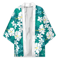 Teal Hawaiian Hibiscus Monstera Kimono Grunge Stylized LT01 Unisex Teal - Polynesian Pride