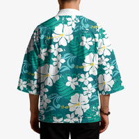 Teal Hawaiian Hibiscus Monstera Kimono Grunge Stylized LT01 - Polynesian Pride