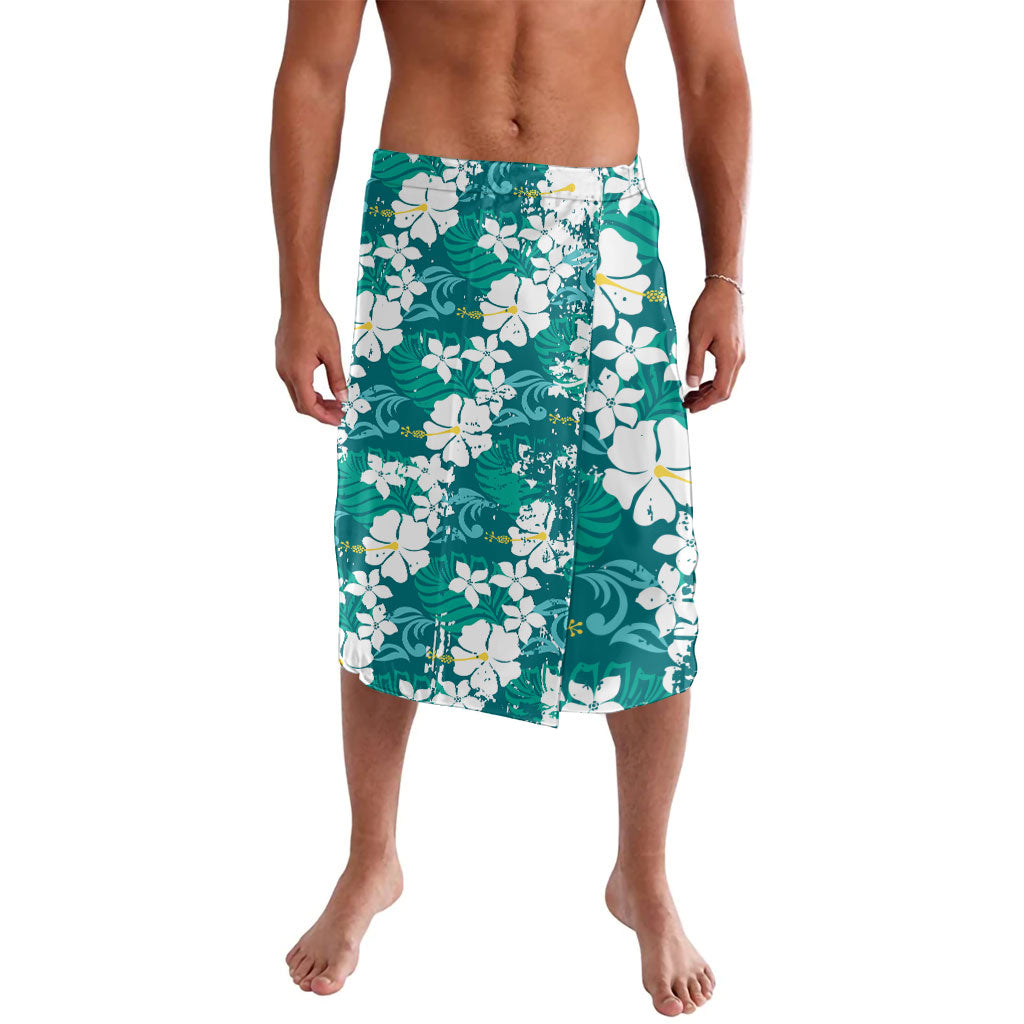 Teal Hawaiian Hibiscus Monstera Lavalava Grunge Stylized LT01 Teal - Polynesian Pride