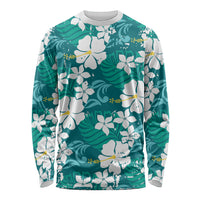 Teal Hawaiian Hibiscus Monstera Long Sleeve Shirt Grunge Stylized LT01 Unisex Teal - Polynesian Pride