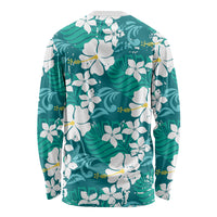 Teal Hawaiian Hibiscus Monstera Long Sleeve Shirt Grunge Stylized LT01 - Polynesian Pride