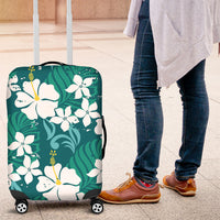 Teal Hawaiian Hibiscus Monstera Luggage Cover Grunge Stylized LT01 Teal - Polynesian Pride