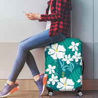 Teal Hawaiian Hibiscus Monstera Luggage Cover Grunge Stylized LT01 - Polynesian Pride