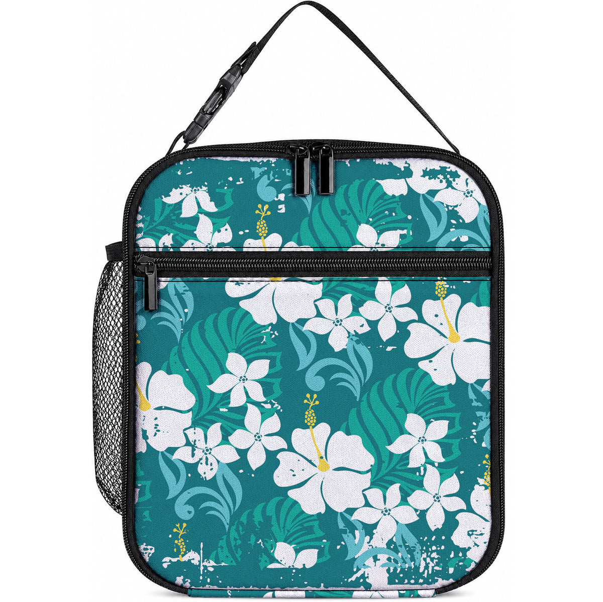 Teal Hawaiian Hibiscus Monstera Lunch Bag Grunge Stylized