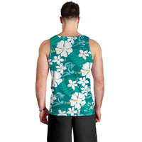 Teal Hawaiian Hibiscus Monstera Men Tank Top Grunge Stylized