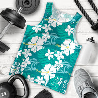 Teal Hawaiian Hibiscus Monstera Men Tank Top Grunge Stylized