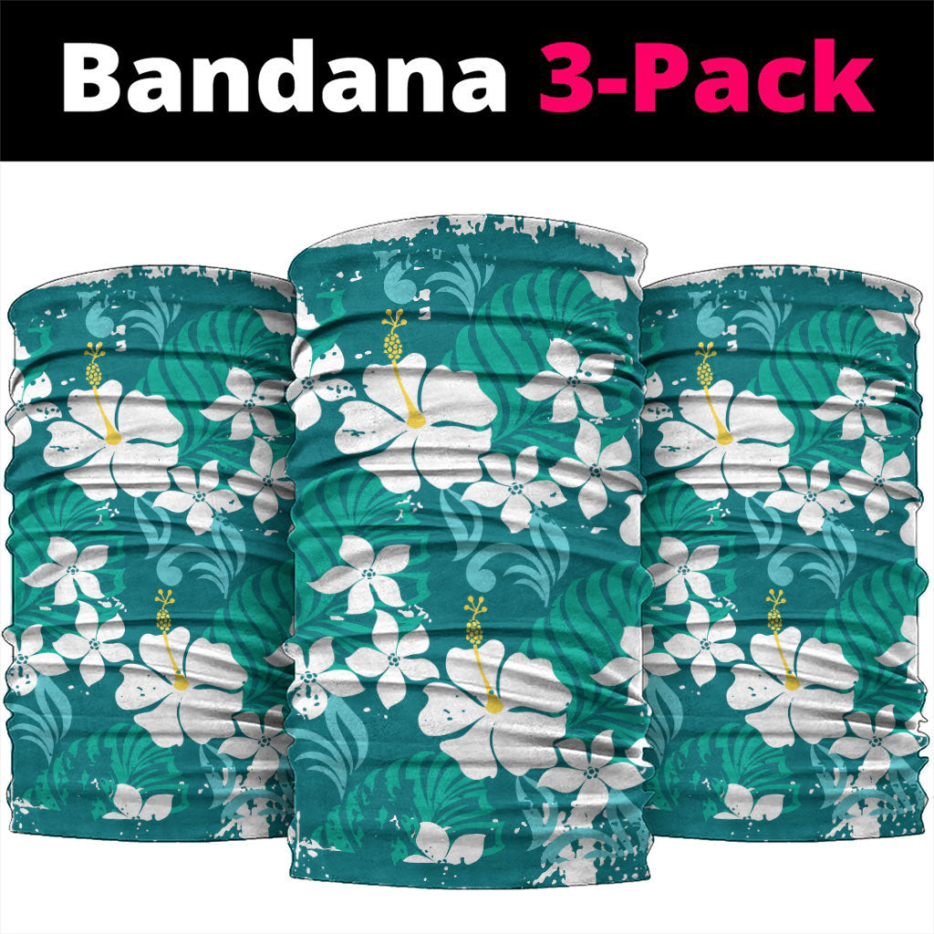 Teal Hawaiian Hibiscus Monstera Neck Gaiter Grunge Stylized