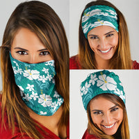 Teal Hawaiian Hibiscus Monstera Neck Gaiter Grunge Stylized