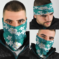 Teal Hawaiian Hibiscus Monstera Neck Gaiter Grunge Stylized