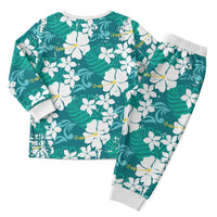 Teal Hawaiian Hibiscus Monstera Christmas Pajama Set Grunge Stylized LT01 - Polynesian Pride