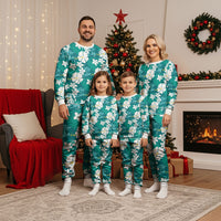 Teal Hawaiian Hibiscus Monstera Christmas Pajama Set Grunge Stylized LT01 - Polynesian Pride