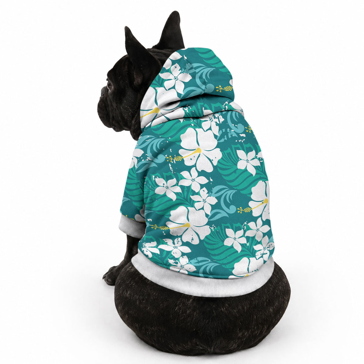 Teal Hawaiian Hibiscus Monstera Pet Hoodie Grunge Stylized