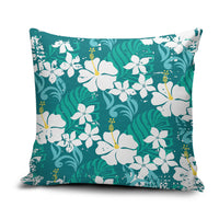 Teal Hawaiian Hibiscus Monstera Pillow Cover Grunge Stylized LT01 Teal - Polynesian Pride