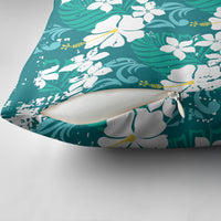 Teal Hawaiian Hibiscus Monstera Pillow Cover Grunge Stylized LT01 - Polynesian Pride