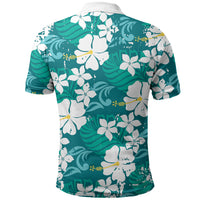 Teal Hawaiian Hibiscus Monstera Polo Shirt Grunge Stylized LT01 - Polynesian Pride