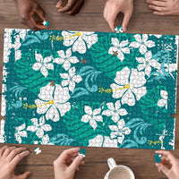 Teal Hawaiian Hibiscus Monstera Puzzle Grunge Stylized LT01 - Polynesian Pride