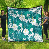 Teal Hawaiian Hibiscus Monstera Quilt Grunge Stylized