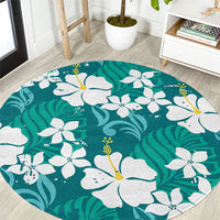 Teal Hawaiian Hibiscus Monstera Round Carpet Grunge Stylized