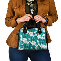 Teal Hawaiian Hibiscus Monstera Shoulder Handbag Grunge Stylized