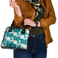 Teal Hawaiian Hibiscus Monstera Shoulder Handbag Grunge Stylized