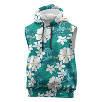 Teal Hawaiian Hibiscus Monstera Sleeveless Hoodie Grunge Stylized LT01 Teal - Polynesian Pride