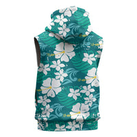 Teal Hawaiian Hibiscus Monstera Sleeveless Hoodie Grunge Stylized LT01 - Polynesian Pride