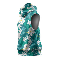 Teal Hawaiian Hibiscus Monstera Sleeveless Hoodie Grunge Stylized LT01 - Polynesian Pride