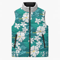 Teal Hawaiian Hibiscus Monstera Sleeveless Puffer Jacket Grunge Stylized LT01 Unisex Teal - Polynesian Pride