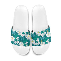 Teal Hawaiian Hibiscus Monstera Slide Sandals Grunge Stylized LT01 Teal - Polynesian Pride