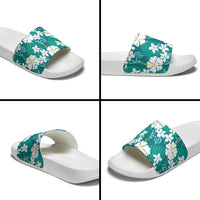 Teal Hawaiian Hibiscus Monstera Slide Sandals Grunge Stylized LT01 - Polynesian Pride