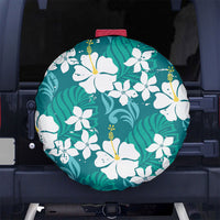 Teal Hawaiian Hibiscus Monstera Spare Tire Cover Grunge Stylized