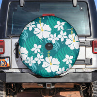 Teal Hawaiian Hibiscus Monstera Spare Tire Cover Grunge Stylized