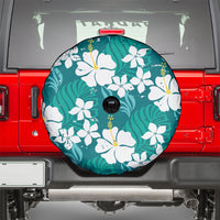 Teal Hawaiian Hibiscus Monstera Spare Tire Cover Grunge Stylized