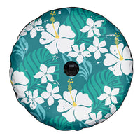 Teal Hawaiian Hibiscus Monstera Spare Tire Cover Grunge Stylized