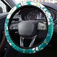 Teal Hawaiian Hibiscus Monstera Steering Wheel Cover Grunge Stylized