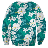 Teal Hawaiian Hibiscus Monstera Sweatshirt Grunge Stylized