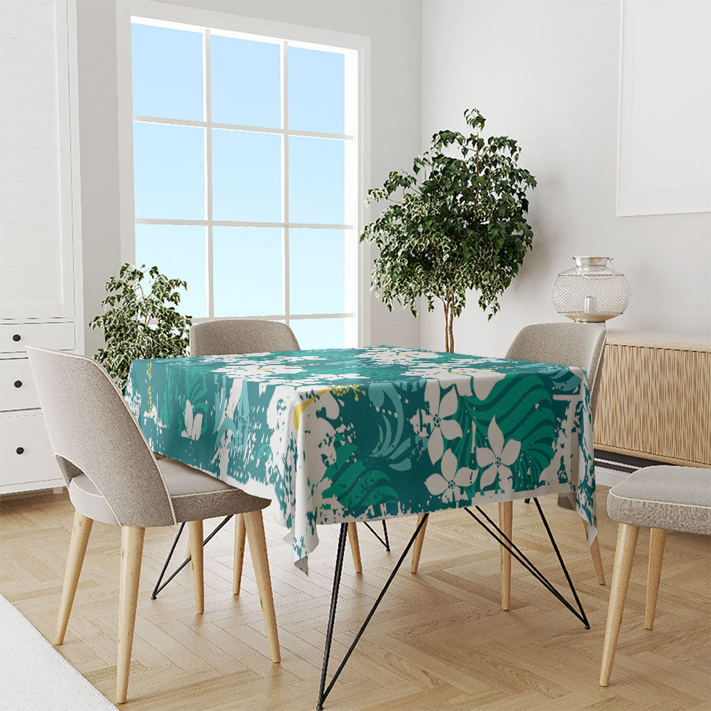 Teal Hawaiian Hibiscus Monstera Tablecloth Grunge Stylized LT01 - Polynesian Pride