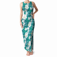 Teal Hawaiian Hibiscus Monstera Tank Maxi Dress Grunge Stylized LT01 Women Teal - Polynesian Pride
