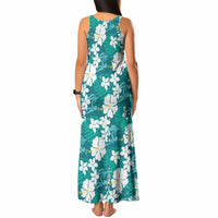 Teal Hawaiian Hibiscus Monstera Tank Maxi Dress Grunge Stylized LT01 - Polynesian Pride