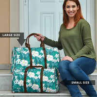 Teal Hawaiian Hibiscus Monstera Travel Bag Grunge Stylized