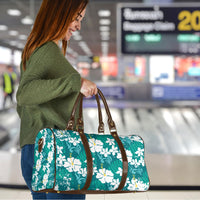 Teal Hawaiian Hibiscus Monstera Travel Bag Grunge Stylized