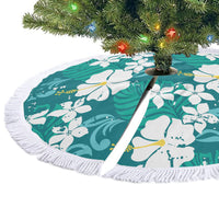 Teal Hawaiian Hibiscus Monstera Tree Skirt Grunge Stylized