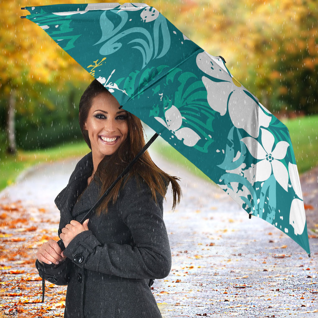 Teal Hawaiian Hibiscus Monstera Umbrella Grunge Stylized LT01 - Polynesian Pride