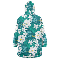 Teal Hawaiian Hibiscus Monstera Wearable Blanket Hoodie Grunge Stylized LT01 - Polynesian Pride